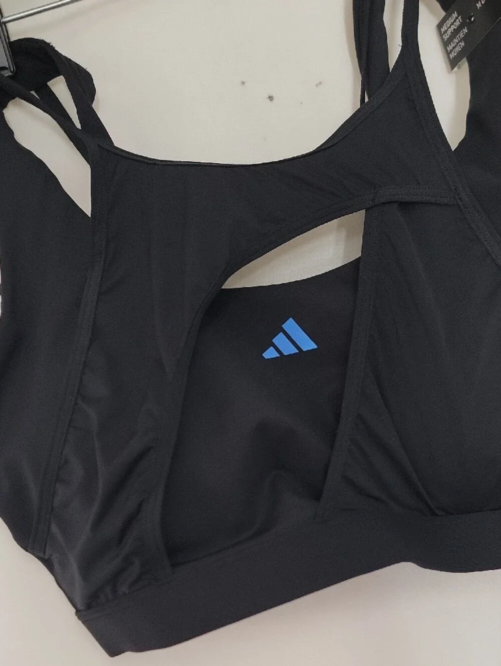 adidas Black Sports Bra with Blue Logo - Medium Support